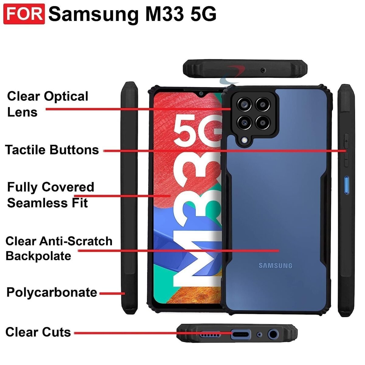 Samsung M33 (5G) Case Back Cover Shockproof Bumper Crystal Clear | 360 Degree Protection TPU+PC -Eagle