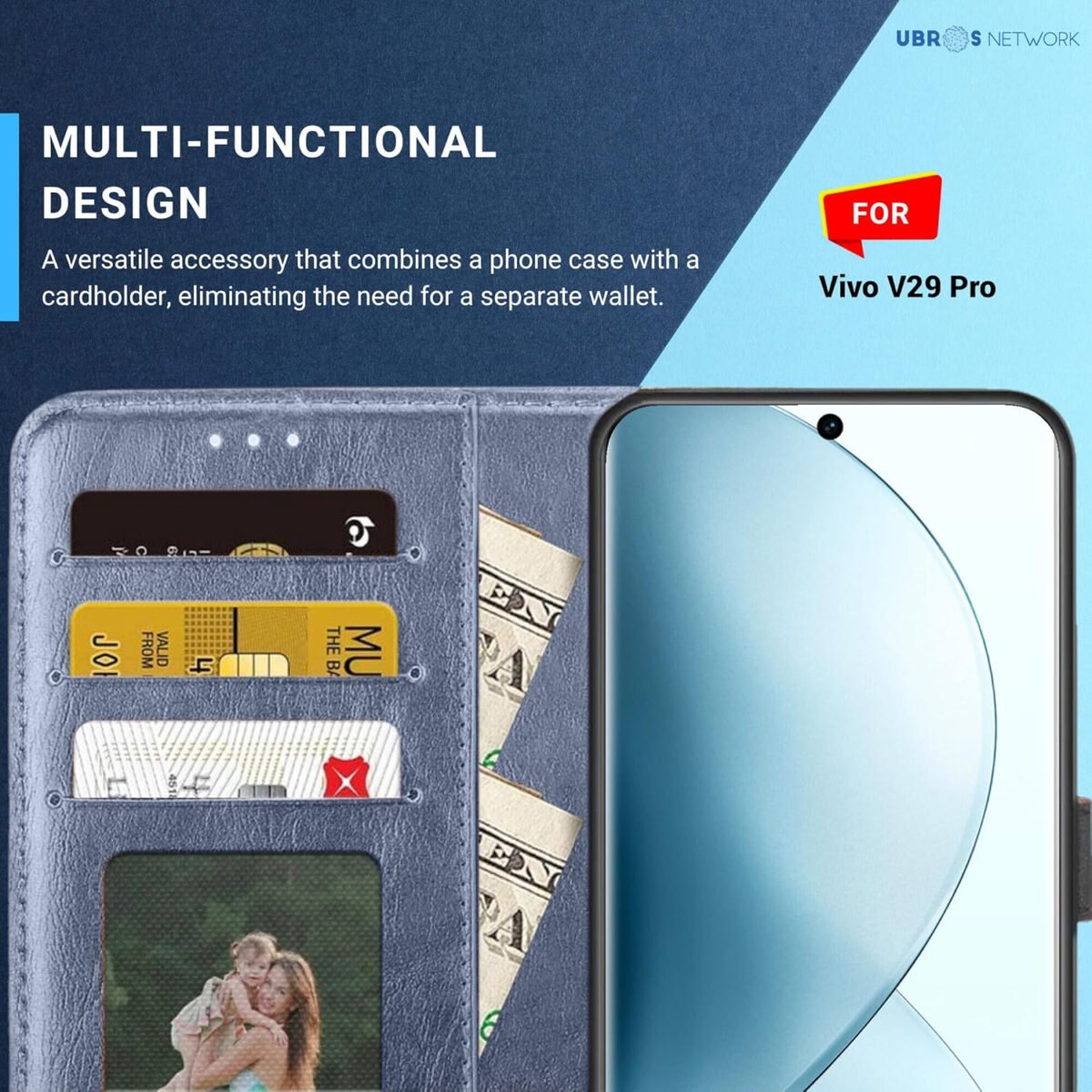Vivo T2 Pro 5G Flip Cover | Leather Finish | Inside Pockets & Stand | Shockproof Wallet Style Magnetic Closure Back Cover Case for Vivo T2 Pro 5G (Blue)