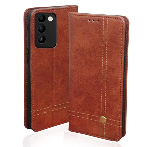 Leather Flip Cover for Vivo T3 5G / Vivo Y200E 5G Wallet Slim Book Cover with Card Slots Magnetic Flip Cover | Magnetic Brown