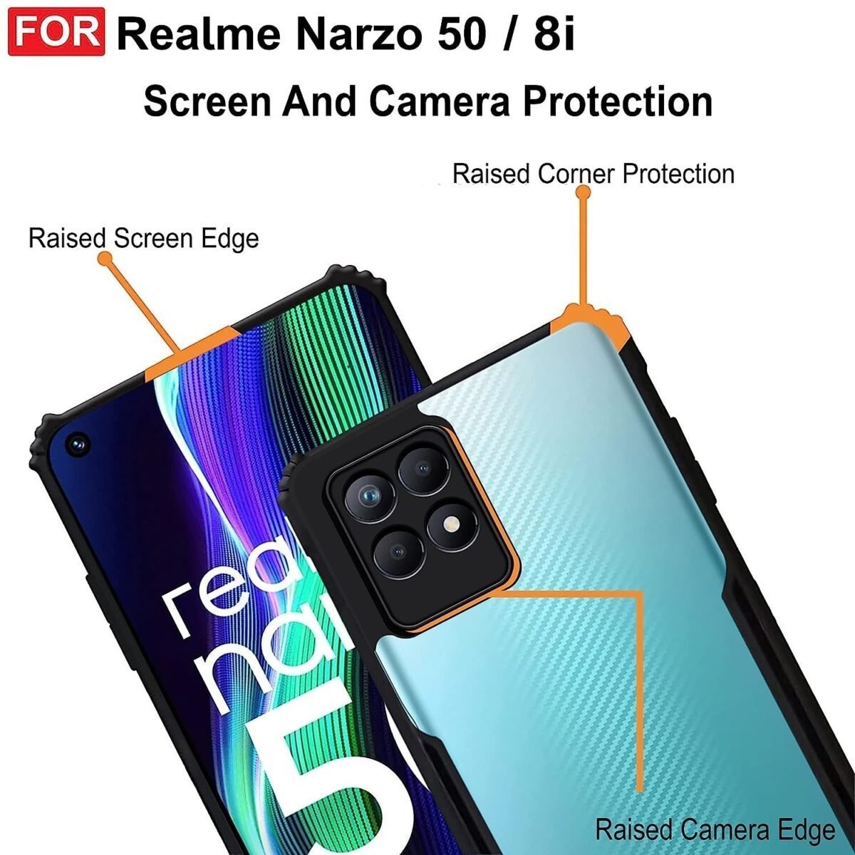 Back Case Cover for Realme Narzo 50 4G / Realme 8i Back Case Cover | Clear Case with Camera Protection | (TPU + PC | Matte Black) Eagle