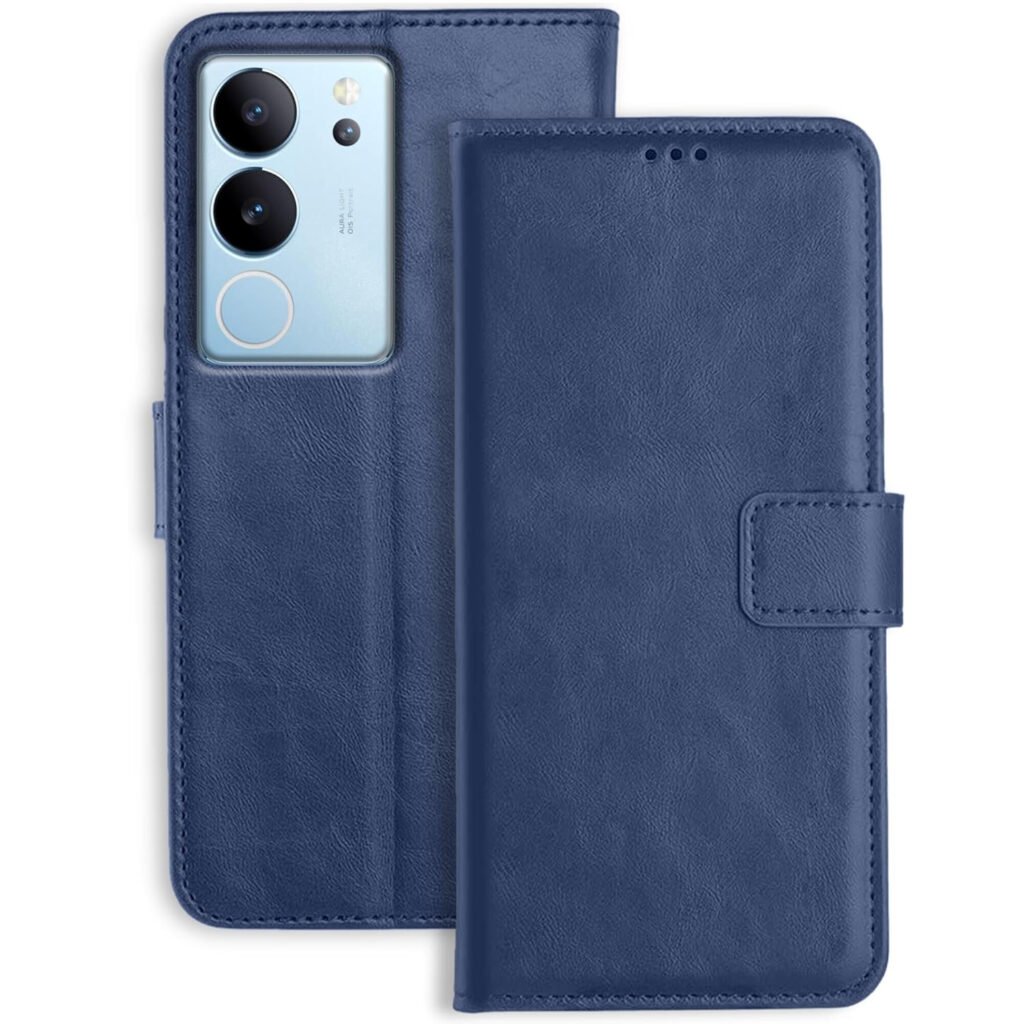 Vivo T2 Pro 5G Flip Cover | Leather Finish | Inside Pockets & Stand | Shockproof Wallet Style Magnetic Closure Back Cover Case for Vivo T2 Pro 5G (Blue)