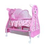 Baby love Cradle with Swing, Mosquito Net and Storage Basket (Pink)