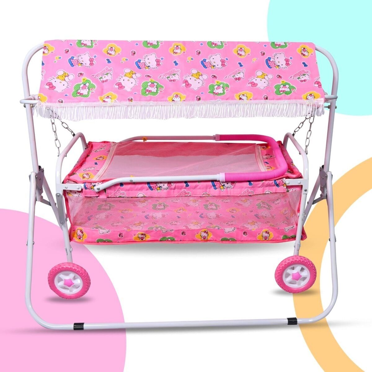 Foldable Baby Jhula Palna Cradle with Mosquito Net for 0-13 Months Baby Boys and Girls Sleep Comfartable