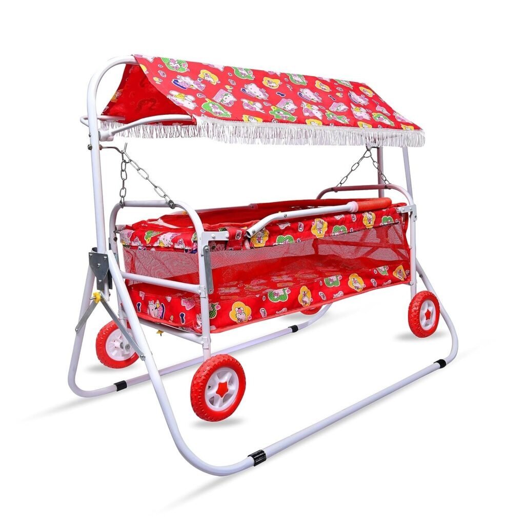 METROBUZZ Baby Folding Cradle Swings Jhula Palna Comfortable Sleep with Mosquito Net for 0-13 Months Infant & Toddlers