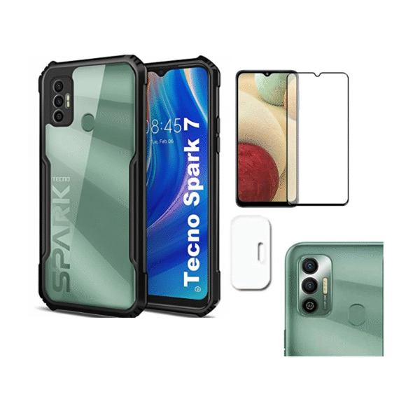 Combo pack for Back Cover Case for Tecno Spark 7 | 7T -Eagle| Camera Lens Protector & Tempered Screen Glass.
