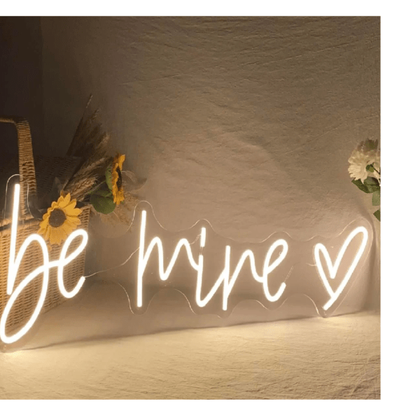 OMI Be Mine Heart LED Neon Sign, Custom Quote Neon Light Bedroom Home Wall Art Decor Wedding Party Decoration