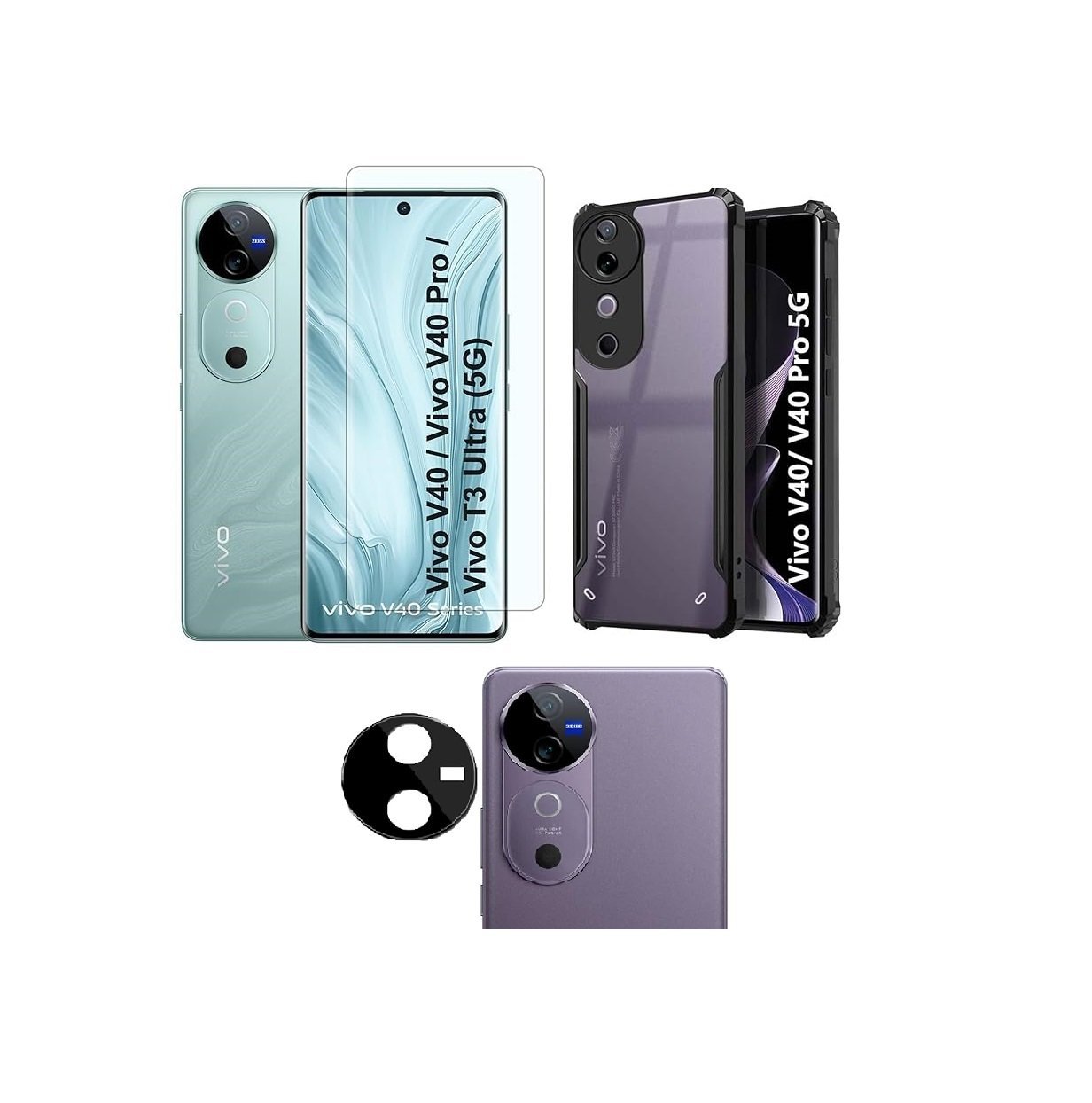 3-in-1 Combo pack Vivo V40 / V40 Pro 5G (Eagle) Transparent Shockproof Back Case + HD Tempered Glass & Camera Lens Guard 3-in-1 Combo pack Vivo V40 / V40 Pro 5G (Eagle) Transparent Shockproof Back Case + HD Tempered Glass & Camera Lens Guard