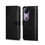 Combo pack Protection Combo for Vivo V40 Pro 5G / V40 5G: Flip Cover with Wallet Pockets + Tempered Glass + Camera Lens Protector (Black)
