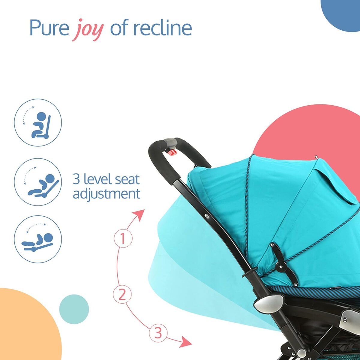 LuvLap baby stroller, Pram for baby with 5 point safety harness, Spacious Cushioned seat with Multi level seat recline,