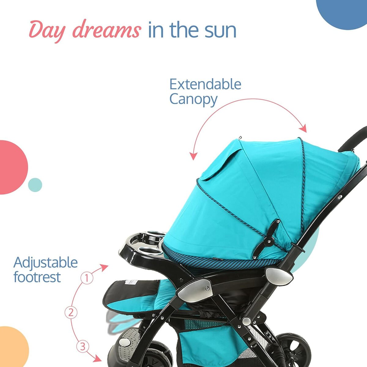 LuvLap baby stroller, Pram for baby with 5 point safety harness, Spacious Cushioned seat with Multi level seat recline,