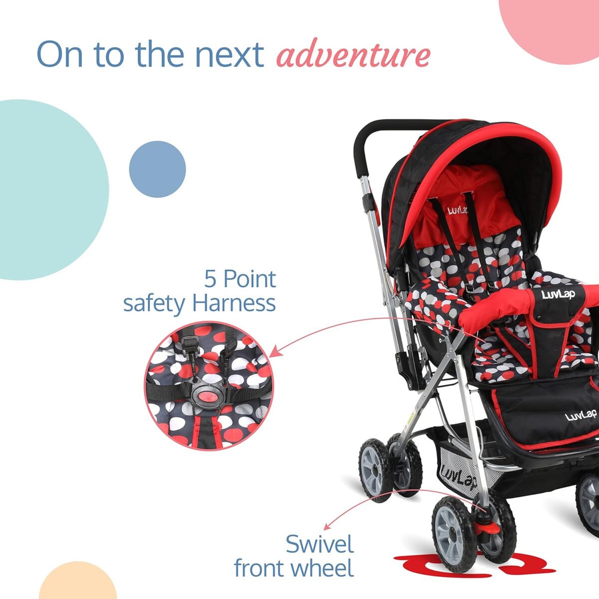 LuvLap Baby Stroller/Pram for 0 to 3 Years, New Born/Toddler/Kid, 5 Point Safety Harness, Adjustable backrest, 360°