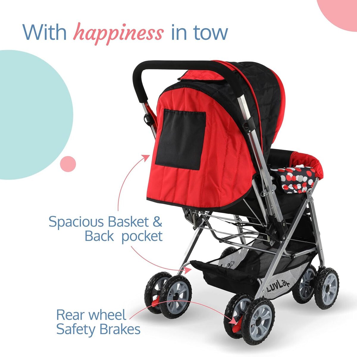 LuvLap Baby Stroller/Pram for 0 to 3 Years, New Born/Toddler/Kid, 5 Point Safety Harness, Adjustable backrest, 360°
