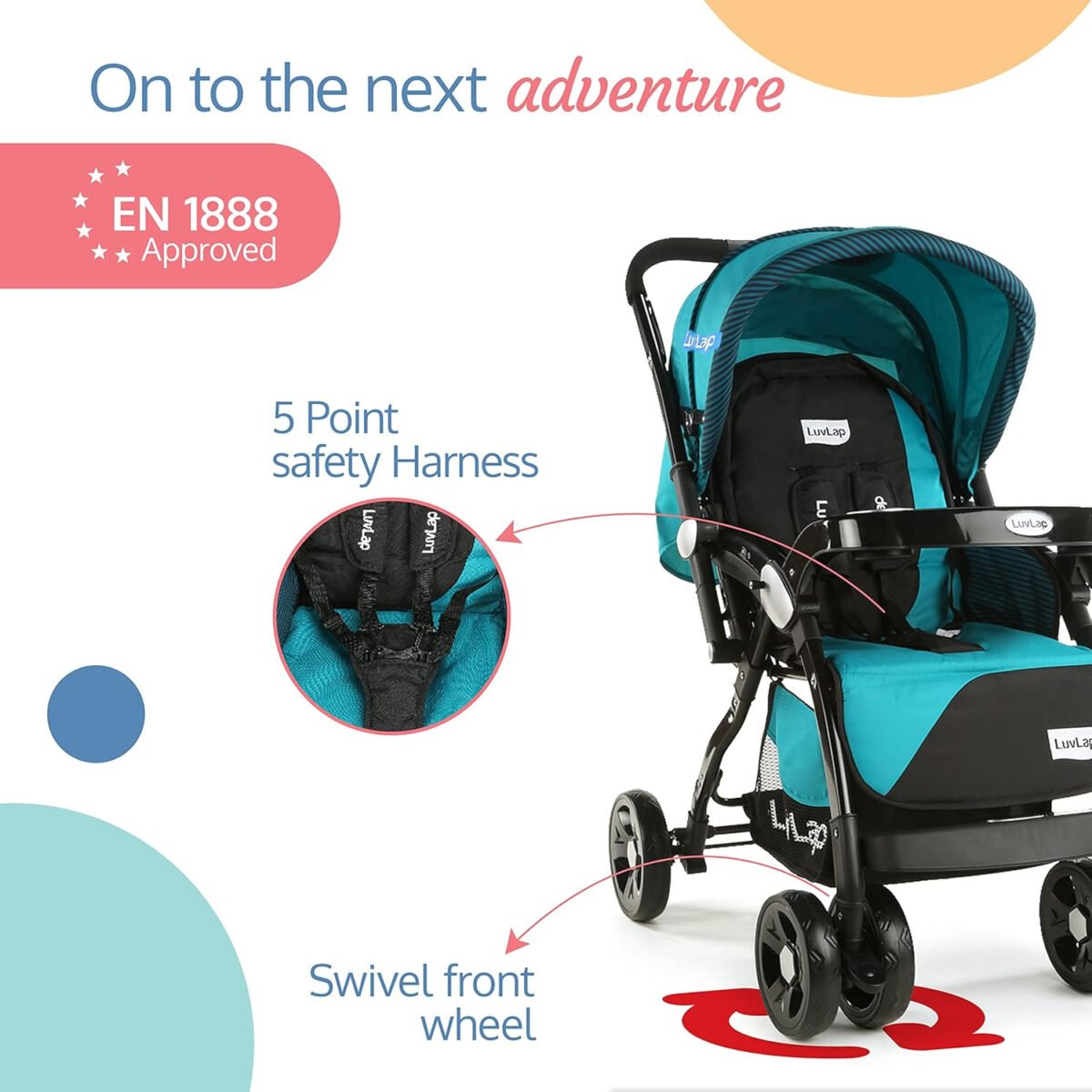 LuvLap baby stroller, Pram for baby with 5 point safety harness, Spacious Cushioned seat with Multi level seat recline,
