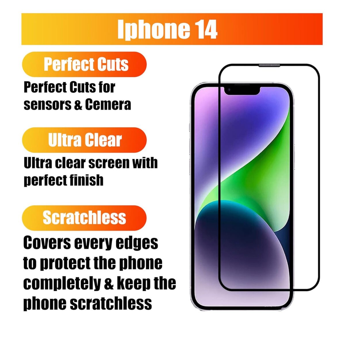 Tempered Glass Screen Protector Compatible For Iphone 14  (Pack of 2)