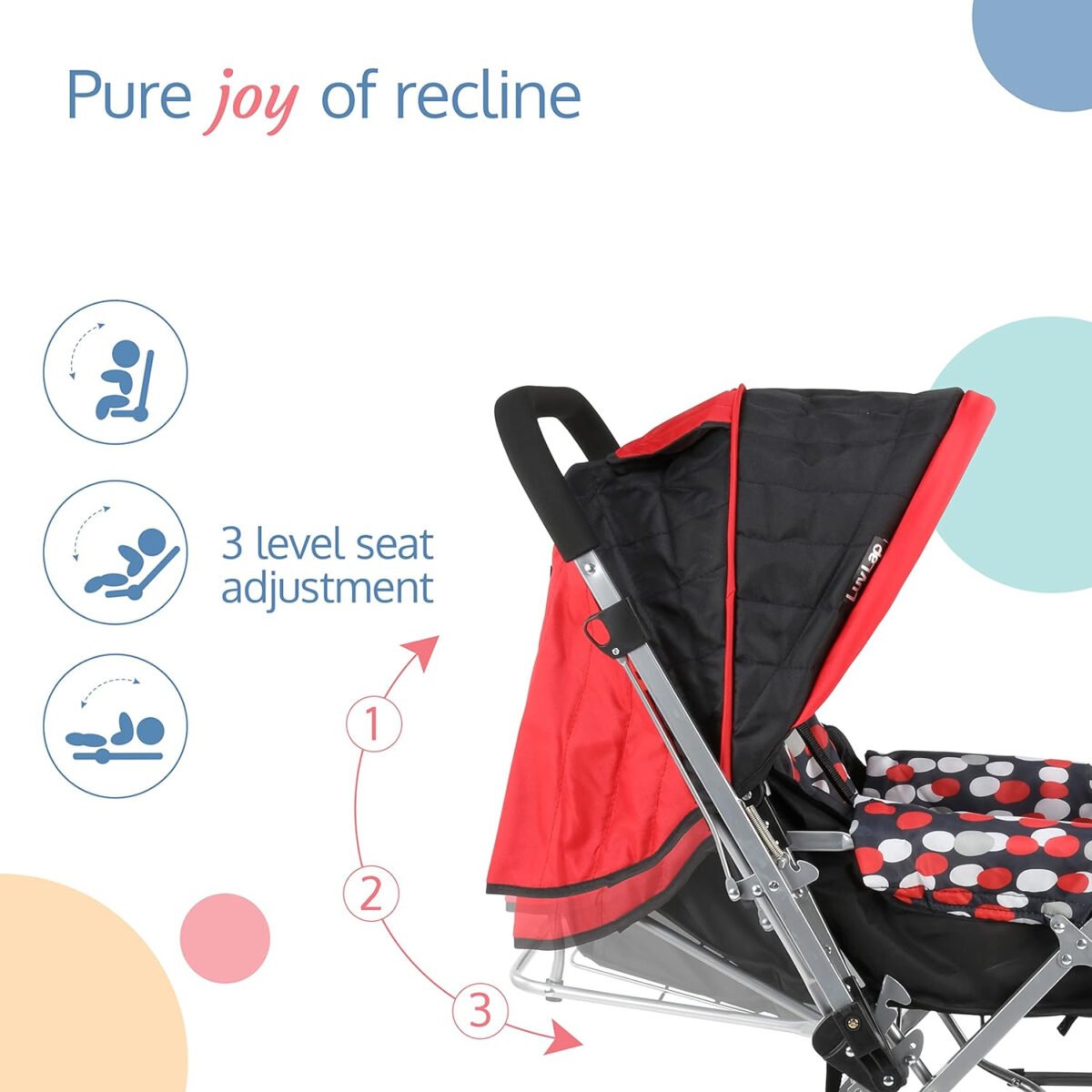 LuvLap Baby Stroller/Pram for 0 to 3 Years, New Born/Toddler/Kid, 5 Point Safety Harness, Adjustable backrest, 360°