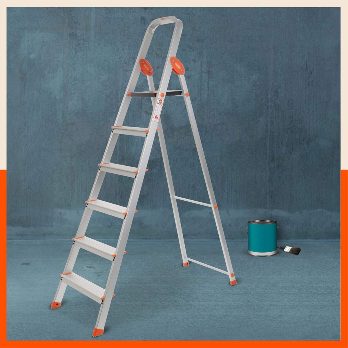 Bathla Advance Carbon - 6 Step Foldable Aluminium Ladder with Scratch Resistant Smart Platform and Sure-Hinge Technology (Orange)