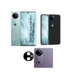 Combo pack Vivo V40 / V40 Pro / T3 Ultra 5G Matte Silicone Flexible Case + Screen Tempered Glass + Camera Lens Guard (Blue)