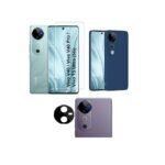 3-in-1 Combo Back Case for Vivo V40 / V40 Pro 5G / T3 Ultra 5G (Blue) with Velvet Lining + HD Tempered Glass & Camera Lens Protector