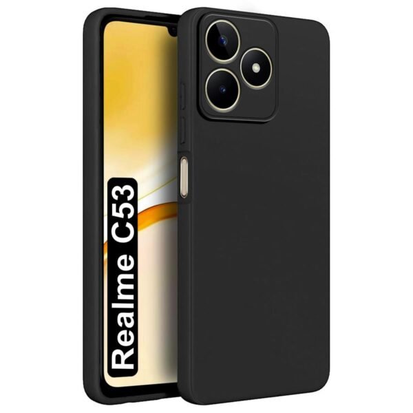 Liquid Silicone Realme C53 / Narzo N53 / Realme C51 Case Cover | Microfiber Inside | 360 Degree Camera Protection Bump Back Case Cover for Realme C53 / Narzo N53 / Realme C51 - Black