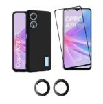 3 in 1 Combo Pack for Oppo A78 5G – Silicone Black (Back Cover + Camera Lens Protector + Tempered Glass)