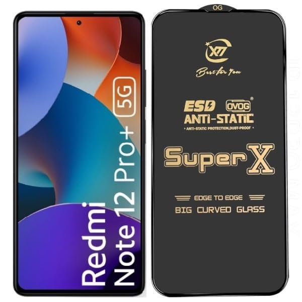 Premium Edge to Edge Super X Tempered Glass Screen Protector for Redmi Note 12 Pro+ - Pack of 2 (Black)