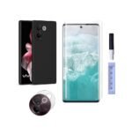 3 in 1 Combo Pack for Vivo V30e 5G – Silicone Black Cover (Back Cover + Camera Lens Protector + Tempered Glass)