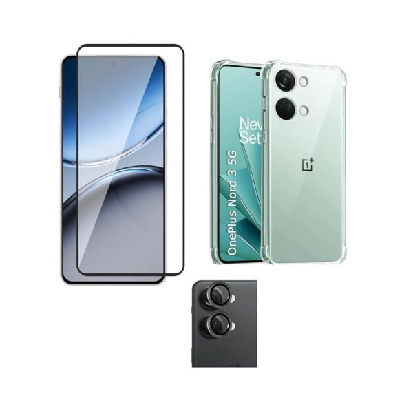 OnePlus Nord 3 5G Silicone Back Cover Case Transparent |  3-in-1 Combo (Camera Lens & Tempered Glass)