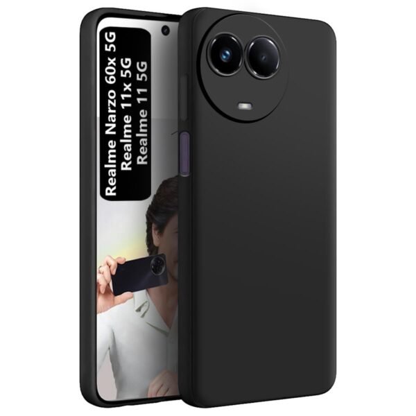Back Cover For Realme 11/ 11X/ Narzo 60X/ C67 5G | Camera Bump Protection| Matte Soft Silicon Flexible | Shock Proof Rubberised Back Cover For Realme 11/11X 5G/Narzo 60X 5G / C67 5G (Black)