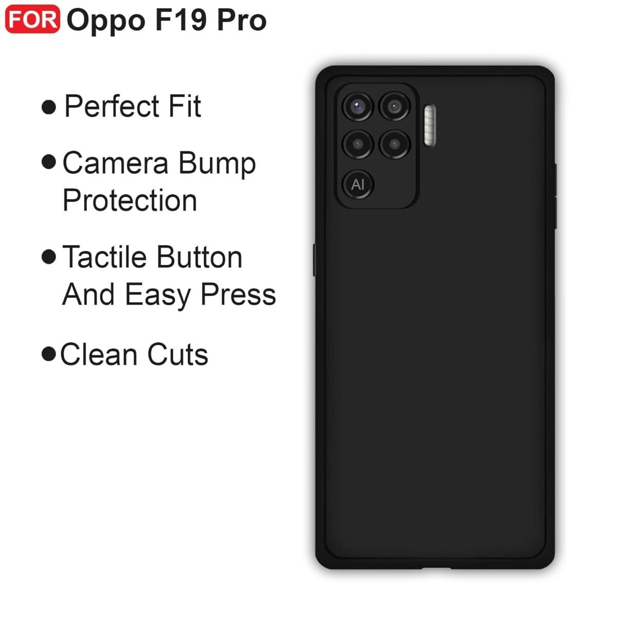 Oppo F19 Pro Back Cover | Camera Bump Protection & Ultra Slim | Matte Soft Silicon Shock Proof Rubberised Back Case Cover (Black)