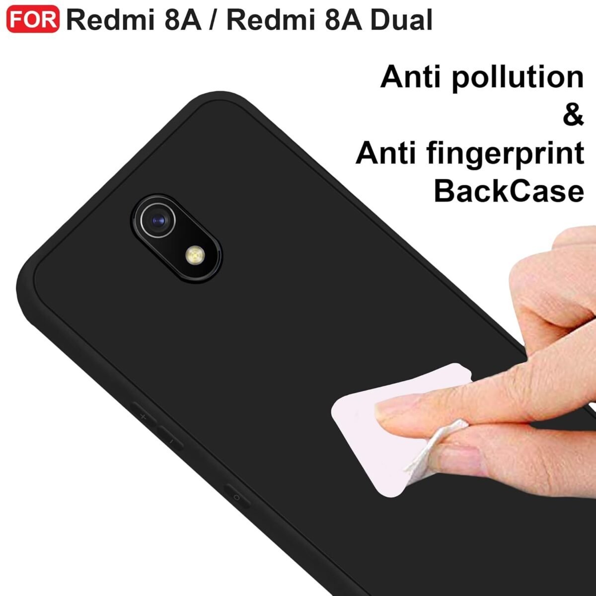 Redmi 8A / 8A Dual Back Cover | Camera Bump Protection & Ultra Slim | Matte Soft Silicon Shock Proof Rubberised Back Case Cover (Black)