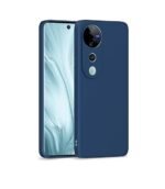 3-in-1 Combo Back Case for Vivo V40 / V40 Pro 5G / T3 Ultra 5G (Blue) with Velvet Lining + HD Tempered Glass & Camera Lens Protector