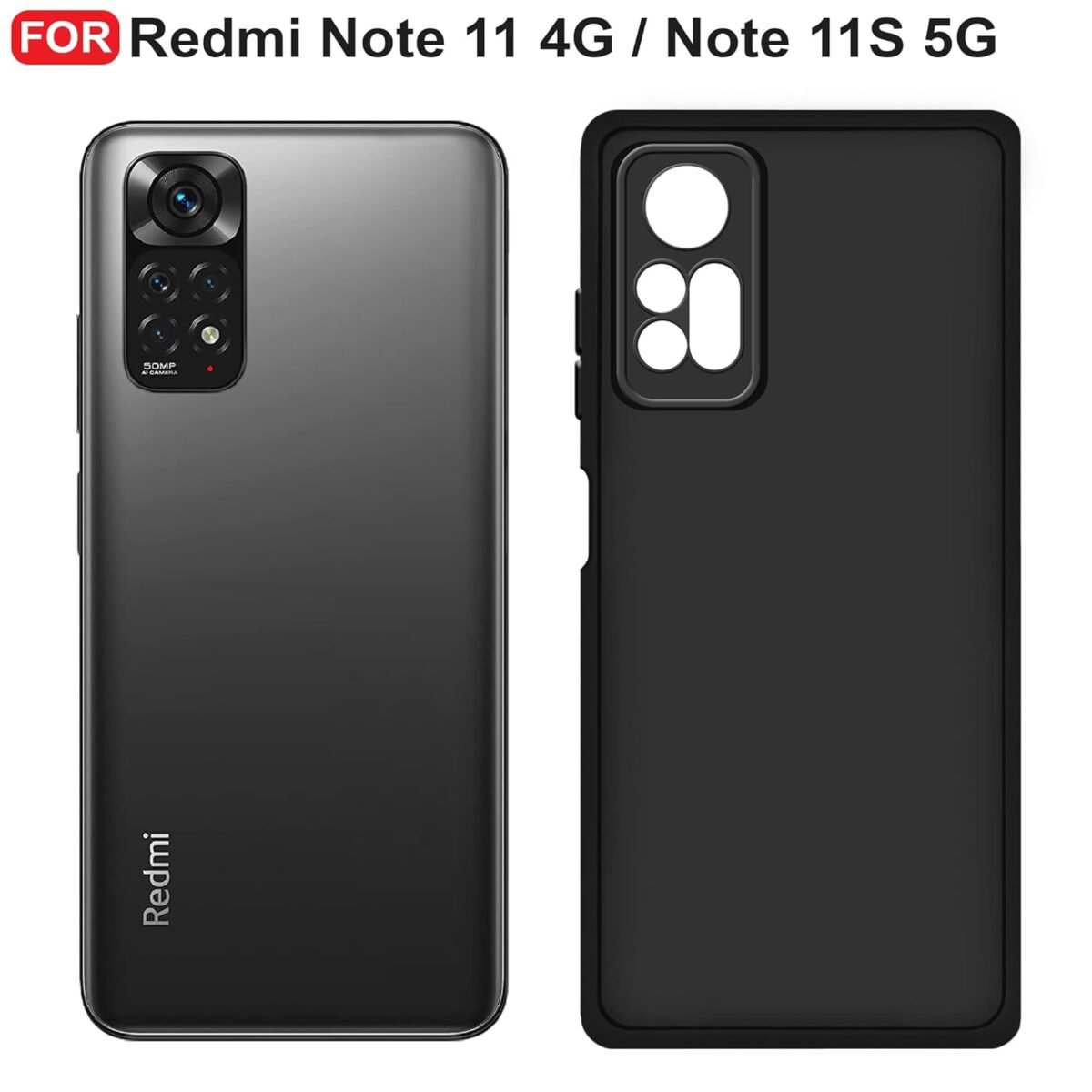 Redmi Note 11 / Note 11s (4G) Back Cover | Camera Bump Protection & Ultra Slim | Matte Soft Silicon Shock Proof Rubberised Back Case Cover (Black)