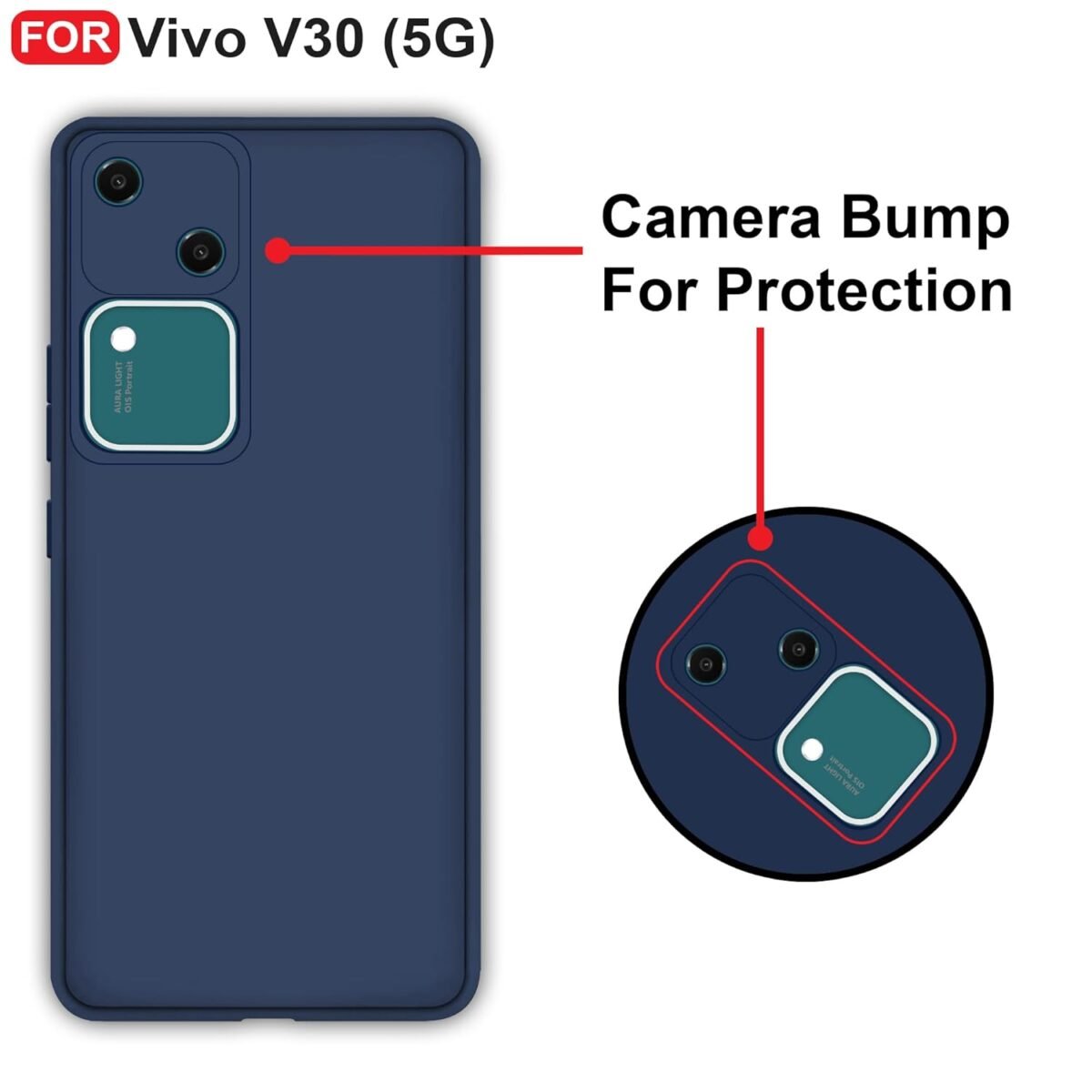 Vivo V30 (5G) Back Cover | Camera Bump Protection & Inner Velvet Fabric Lining | Ultra Slim Matte Soft Rubberised Case Cover (Blue)
