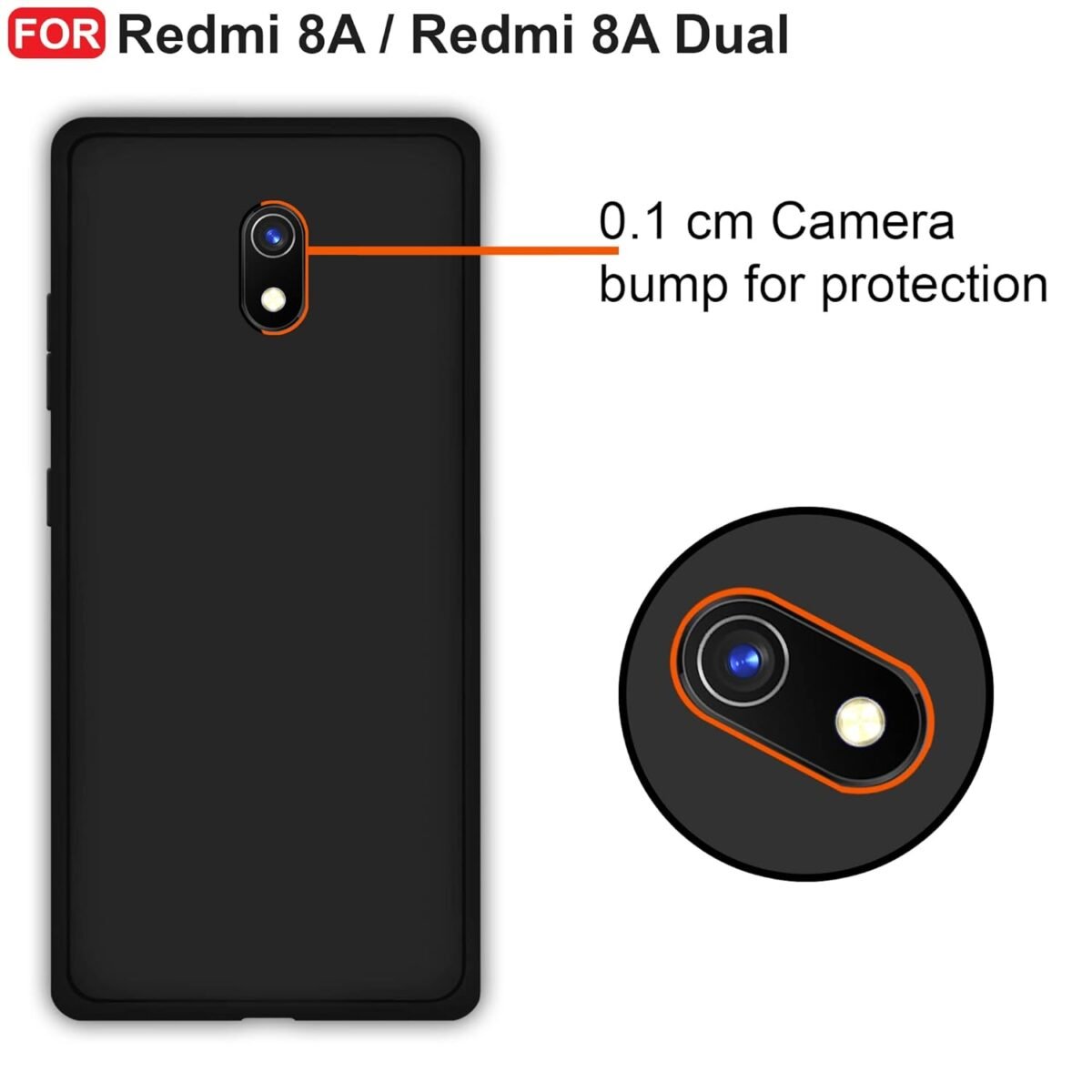 Redmi 8A / 8A Dual Back Cover | Camera Bump Protection & Ultra Slim | Matte Soft Silicon Shock Proof Rubberised Back Case Cover (Black)