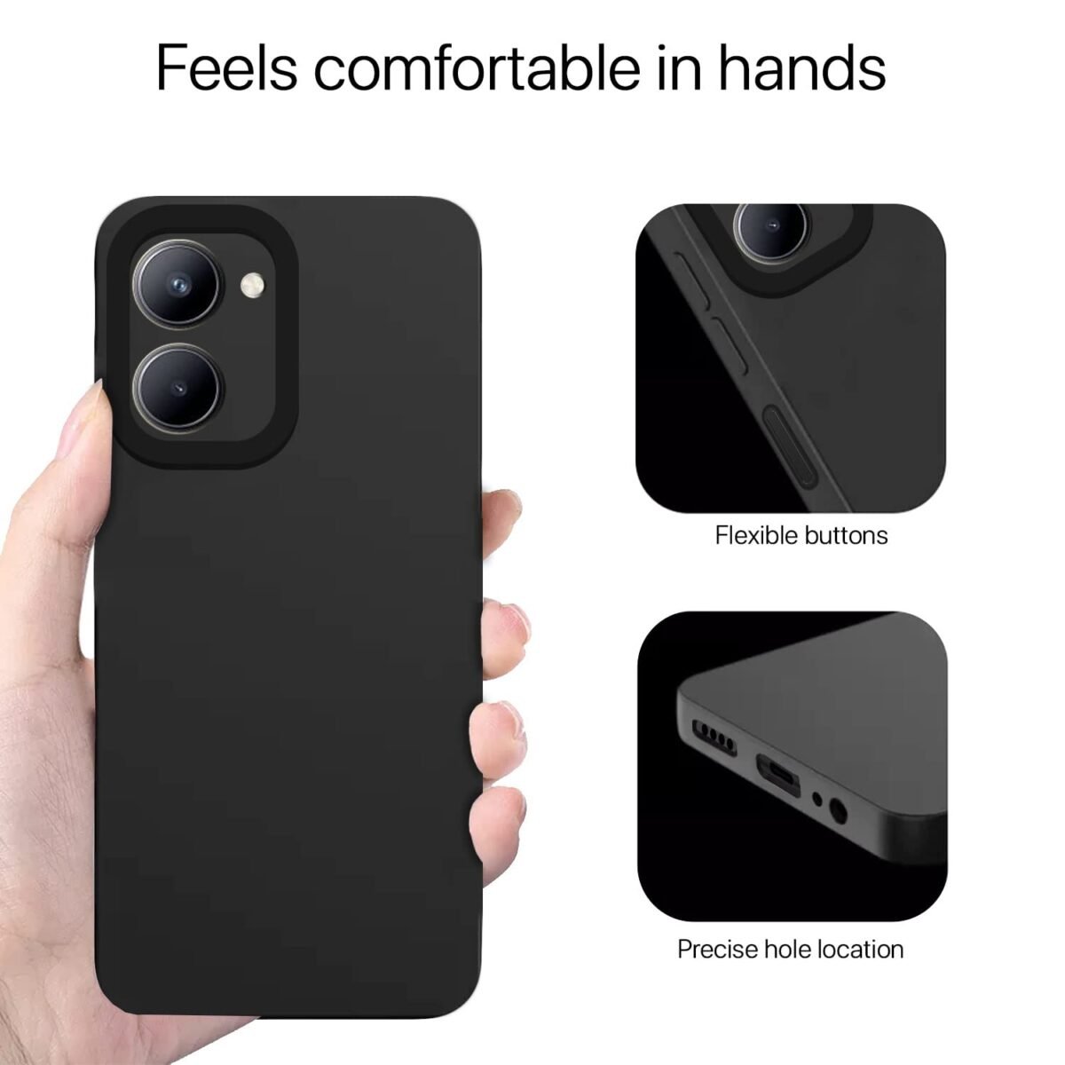 Realme C33 Back Cover Soft Matte Liquid Silicone TPU | Camera Protection | Shockproof Slim Back Case for Realme C33 (Black)