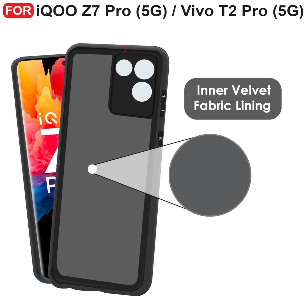 iQOO Z7 Pro (5G) / Vivo T2 Pro (5G) Back Cover | Camera Bump Protection & Inner Velvet Fabric Lining | Ultra Slim Matte Soft Rubberised Case Cover (Blue)