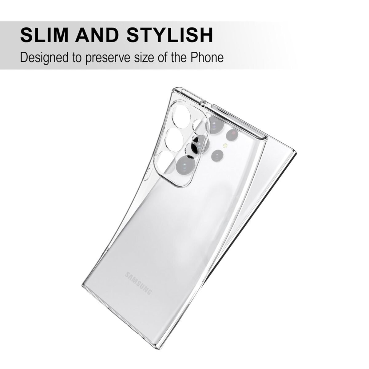 Samsung Galaxy S23 Ultra Clear Case | Soft Flexible Slim-Fit | Full Body 360 Protection Shock Proof TPU Back Cover (Transparent)