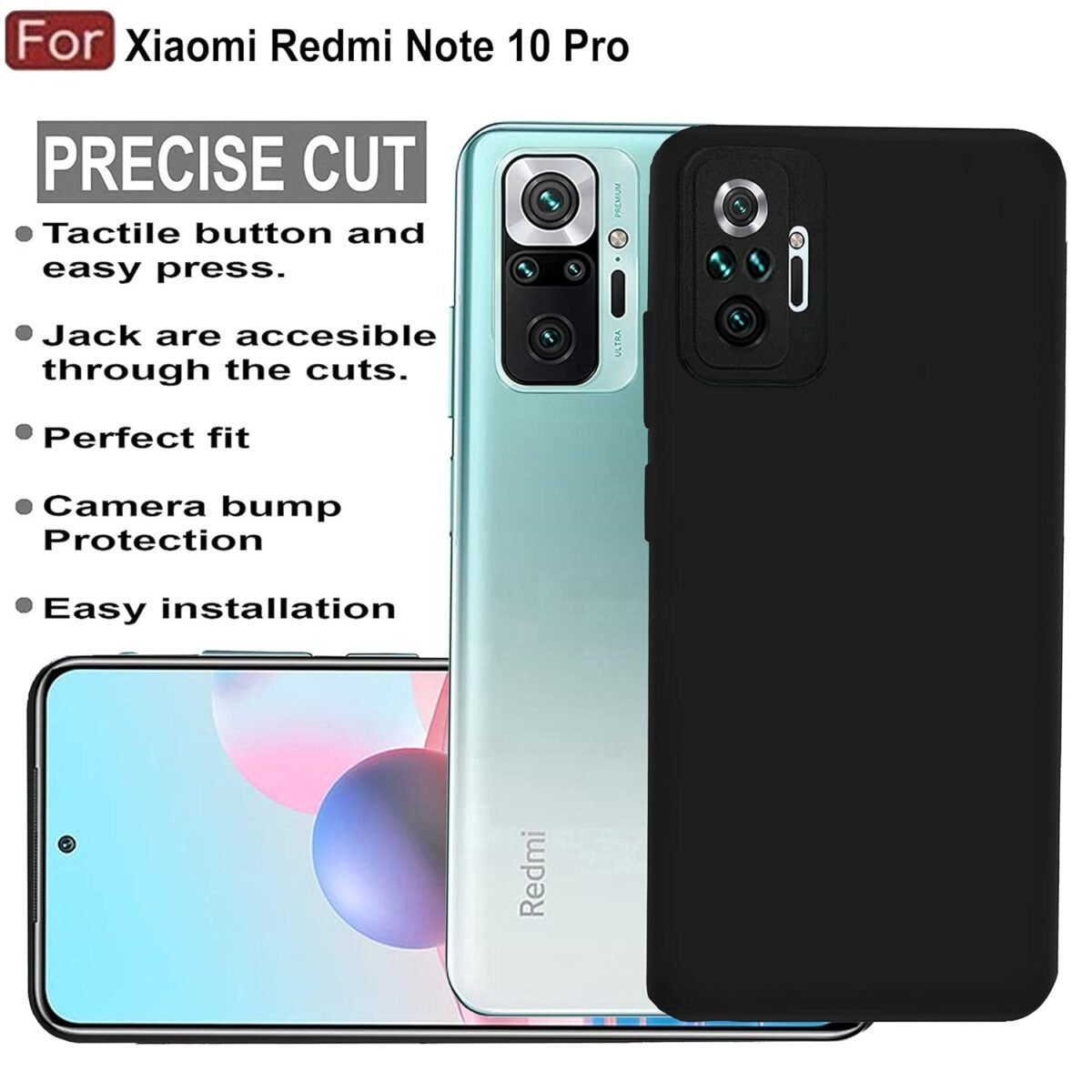Redmi Note 10 Pro/Note 10 Pro Max Back Cover | Camera Bump Protection & Ultra Slim | Matte Soft Silicon Shock Proof Rubberised Back Case Cover (Black)