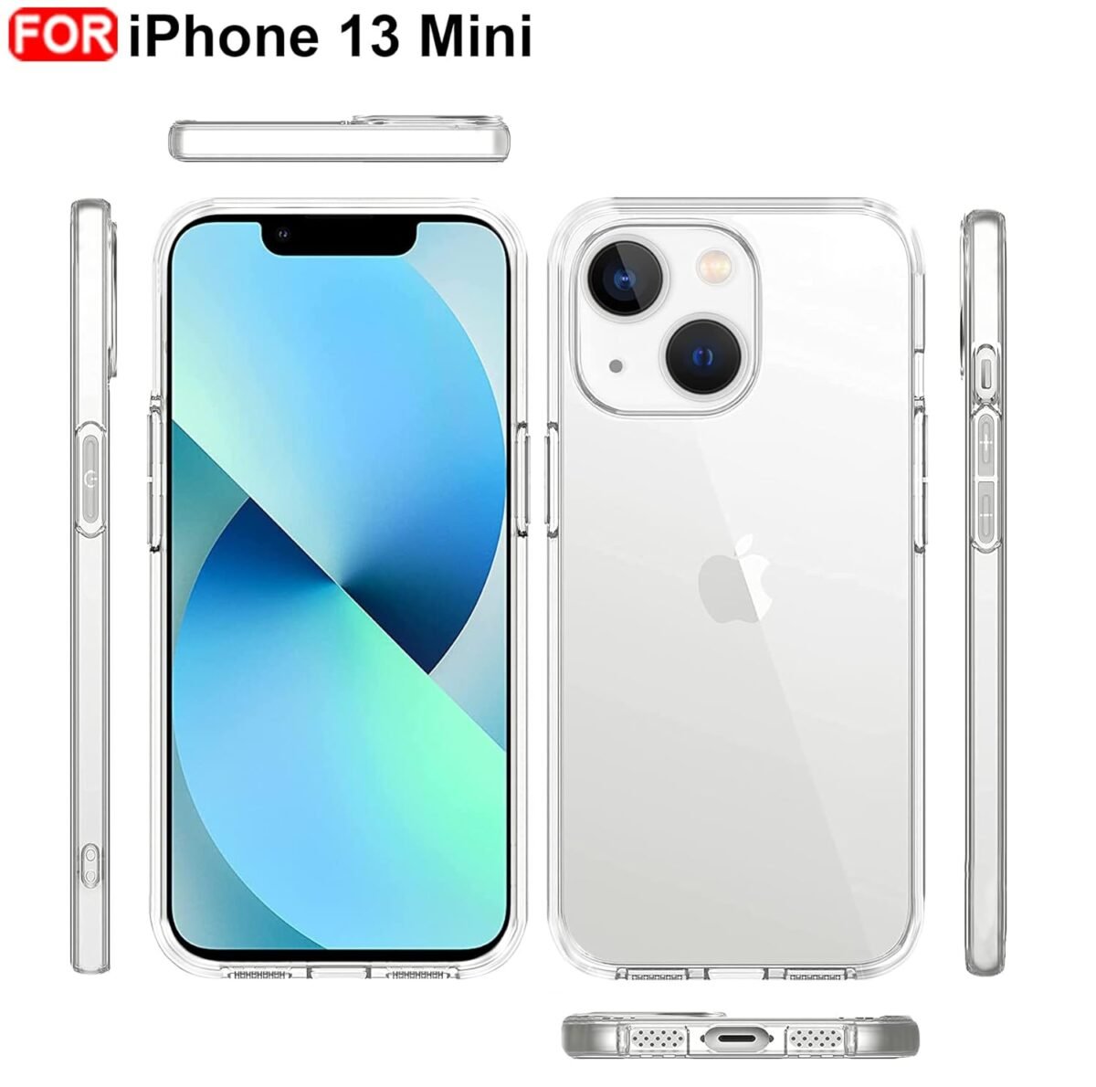 iPhone 13 Mini Clear Case | Soft Flexible Slim-Fit | Full Body 360 Protection Shock Proof TPU Back Cover (Transparent)