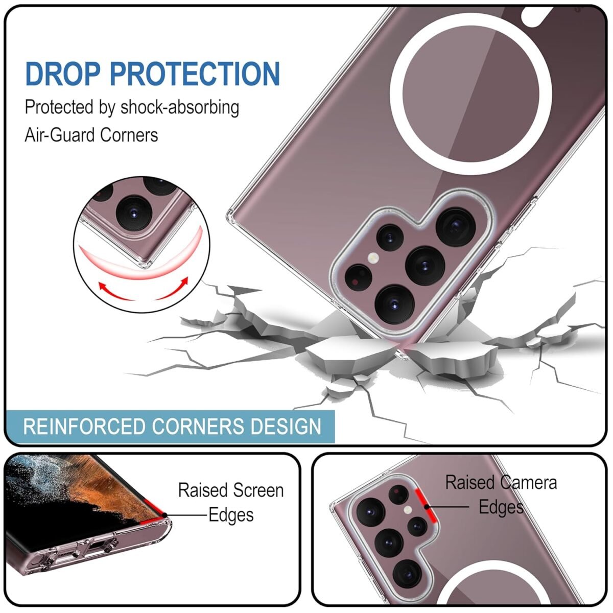 Magfit Cover for Samsung S22 Ultra (5G) | Wireless Charging | Designed with Magnetic Lock Shockproof Phone Bumper, Transparent Back Case Cover for Samsung S22 Ultra (5G) (Transparent)