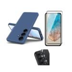3 in 1 Combo Pack for Samsung Galaxy A55 5G – Silicone Blue Cover (Back Cover + Camera Lens Protector + Tempered Glass)