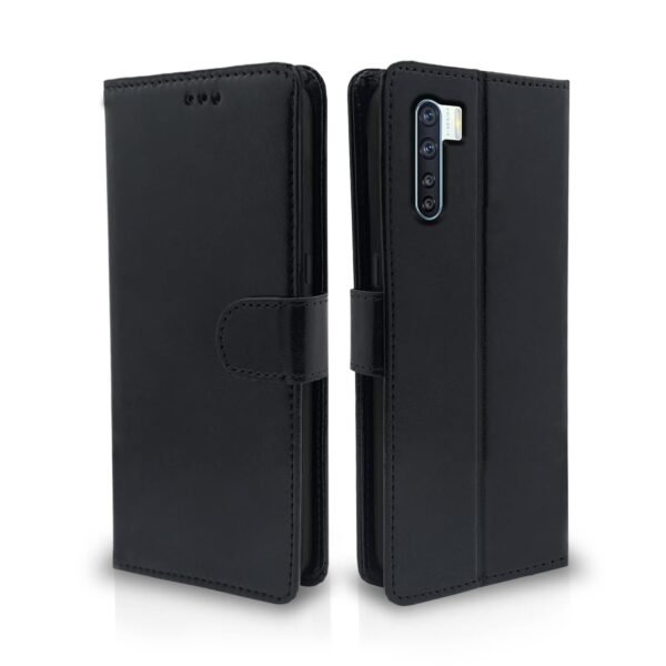 Flip Cover Leather Finish | Inside TPU with Card Pockets | Wallet Stand and Shock Proof | Complete Protection Flip Case for Oppo F15(Black)