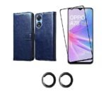 3 in 1 Combo Pack for Oppo A78 5G – Flip Blue (Back Cover + Camera Lens Protector + Tempered Glass)