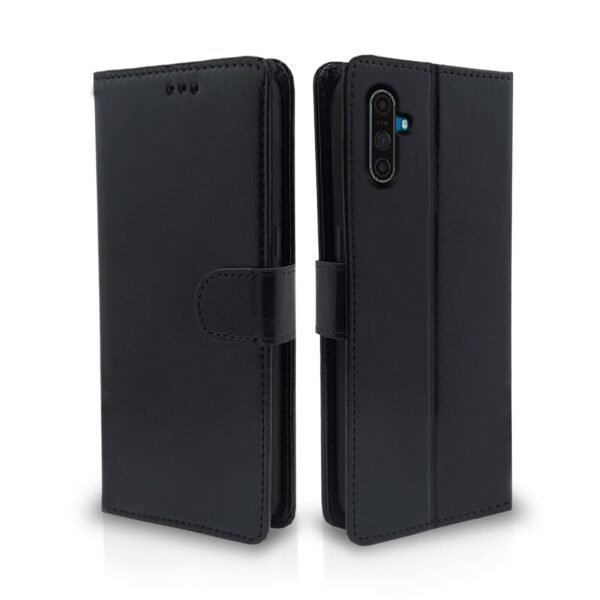 Realme C3 Flip Case Leather Finish | Inside TPU with Card Pockets | Wallet Stand and Shock Proof | Magnetic Closing | Complete Protection Flip Cover for Realme C3 (Black)