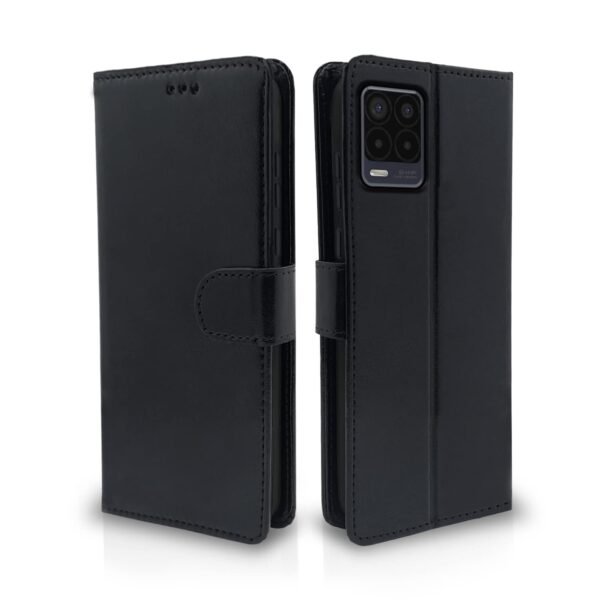 Realme 8 4G / 8 Pro Flip Case Leather Finish | Inside TPU with Card Pockets | Wallet Stand and Shock Proof | Magnetic Closing | Complete Protection Flip Cover for Realme 8 4G / 8 Pro (Black)
