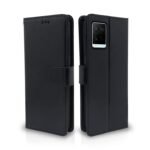 Vivo Y21 2021 / Y33s Flip Case Leather Finish | Inside TPU with Card Pockets | Wallet Stand and Shock Proof | Magnetic Closing | Complete Protection Flip Cover for Vivo Y21 2021 / Y33s (Black)