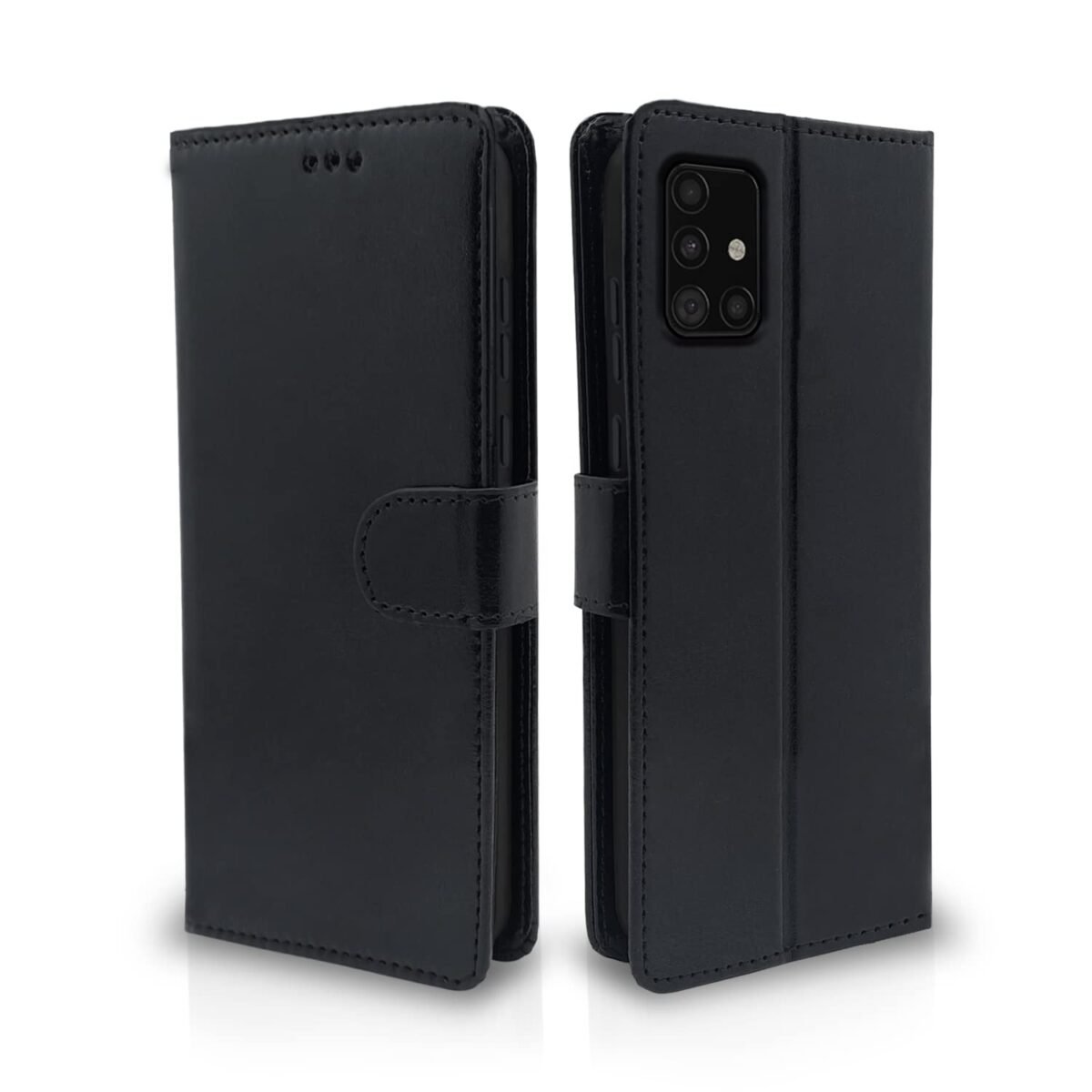 Samsung Galaxy A51 Flip Case Leather Finish | Inside TPU with Card Pockets | Wallet Stand and Shock Proof | Magnetic Closing | Complete Protection Flip Cover for Samsung Galaxy A51 (Black)