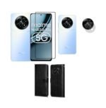 3 in 1 Combo Pack for Realme Narzo 70x 5G | Realme 13 5G | Realme 12 5G | 12X 5G | C65 5G | N65 – Flip Black (Back Cover + Camera Lens Protector + Tempered Glass)
