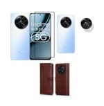 3 in 1 Combo Pack for Realme Narzo 70x 5G | Realme 13 5G | Realme 12 5G | 12X 5G | C65 5G | N65 – Flip Brown (Back Cover + Camera Lens Protector + Tempered Glass)