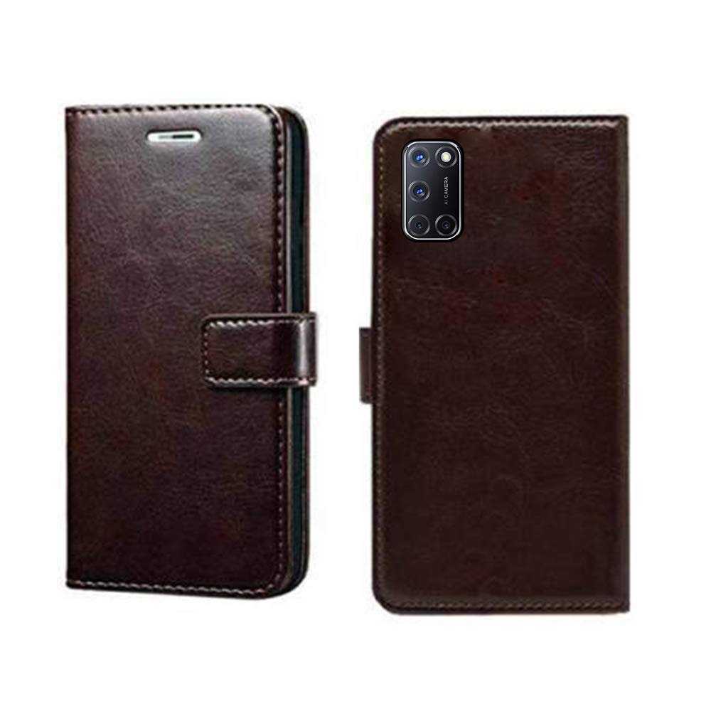 Oppo A52 Flip Case | Premium Leather Finish | with Card Pockets | Wallet Stand |Complete Protection Flip Cover for Oppo A52 - Coffee Oppo A52 Flip Case | Premium Leather Finish | with Card Pockets | Wallet Stand |Complete Protection Flip Cover for Oppo A52 - Coffee